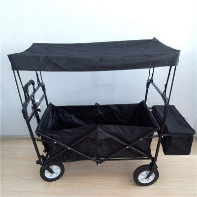 Black Steel Tube Foldable Beach Cart Giải trí Toa xe có thể gập lại với Canopy