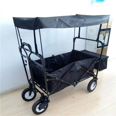 Black Steel Tube Foldable Beach Cart Giải trí Toa xe có thể gập lại với Canopy
