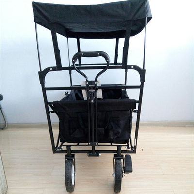 Black Steel Tube Foldable Beach Cart Giải trí Toa xe có thể gập lại với Canopy