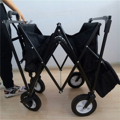 Black Steel Tube Foldable Beach Cart Giải trí Toa xe có thể gập lại với Canopy