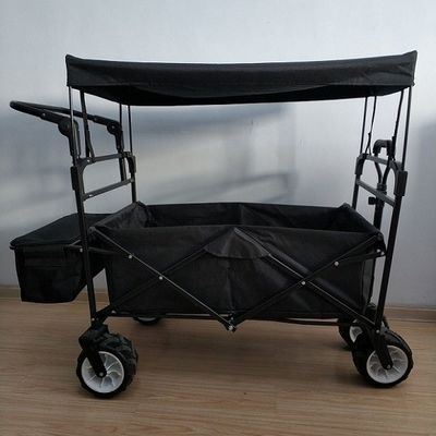 Black Folding Beach Wagon Toa xe gấp 600D có nắp và tay đẩy