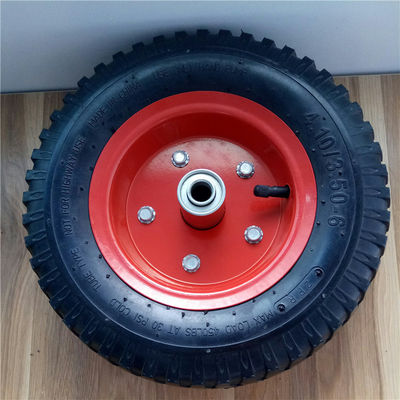 350-6 Bánh xe đẩy khí nén vành thép màu đỏ Bánh xe tải khí nén cao su