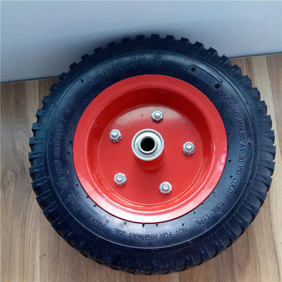 350-6 Bánh xe đẩy khí nén vành thép màu đỏ Bánh xe tải khí nén cao su