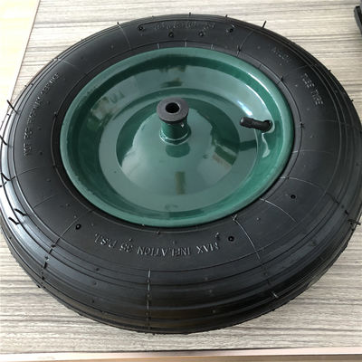 350-8 Xe đẩy vành thép màu xanh lá cây Bánh xe khí nén Lốp xe đẩy khí nén cao su Xe cút kít