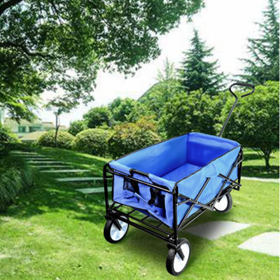 Xe di động màu xanh có thể gập lại Xe đi bộ hạng nặng Xe gấp bốn bánh