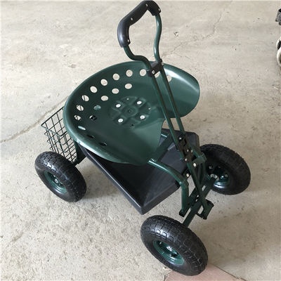 Tay cầm điều chỉnh Vườn cán Ghế làm việc Xe đẩy trong vườn bằng thép có tay lái xoay