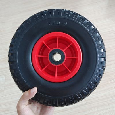 300-4 Bánh xe cao su vành đỏ 10 inch Lốp xe trong vườn Xe cút kít Bánh xe khí nén