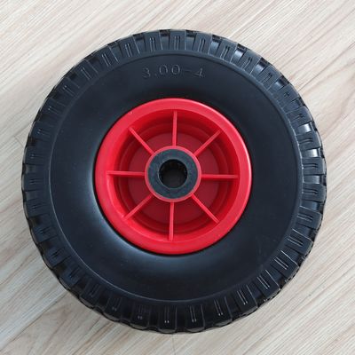 300-4 Bánh xe cao su vành đỏ 10 inch Lốp xe trong vườn Xe cút kít Bánh xe khí nén