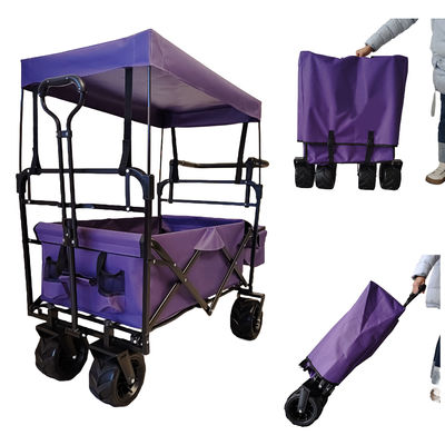 Trại ngoài trời xe tải gấp Canopy trên đỉnh điều chỉnh tay cầm bánh xe rộng màu tím